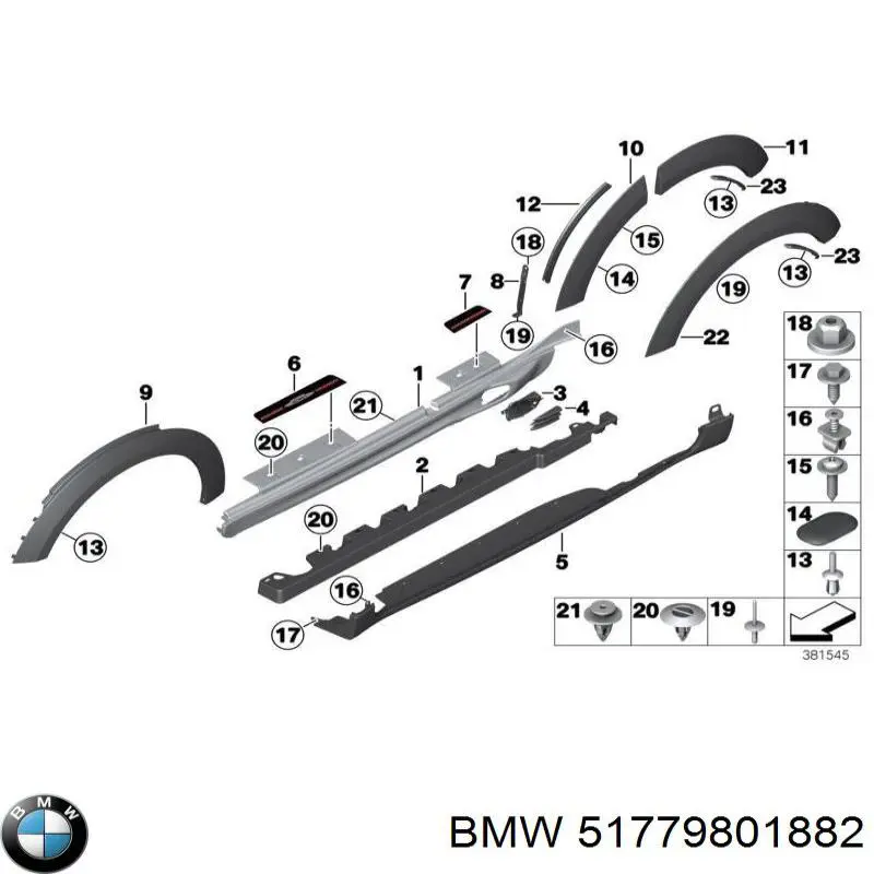 Expansor (placa sobreposta) de arco do pára-lama dianteiro direito 51779801882 BMW