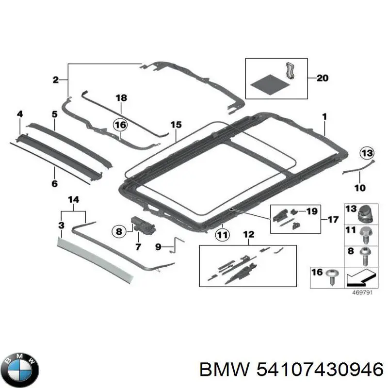 Moldura do teto esquerda BMW 54107430946 preço, a partir de 64,76 USD