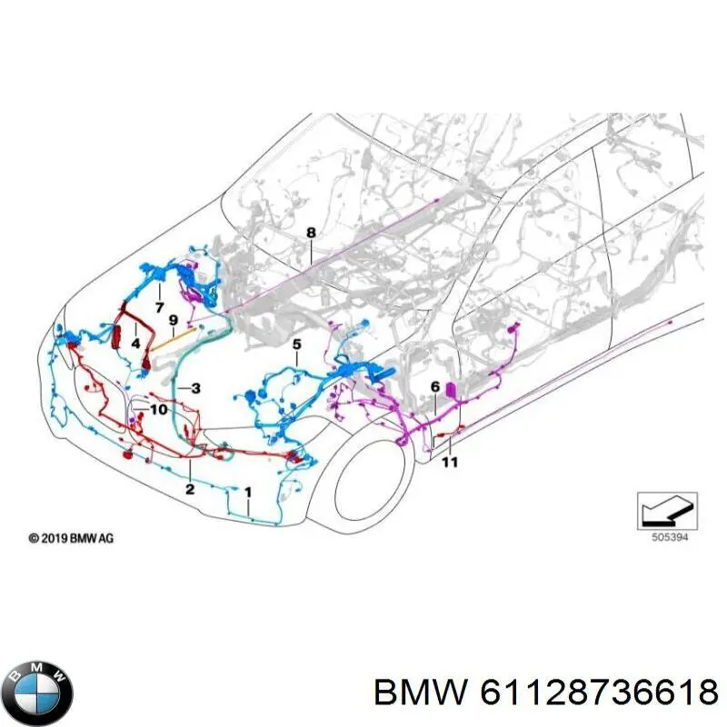 61128736618 BMW Cabo (fio) de sensor de estacionamento do pára-choque dianteiro
