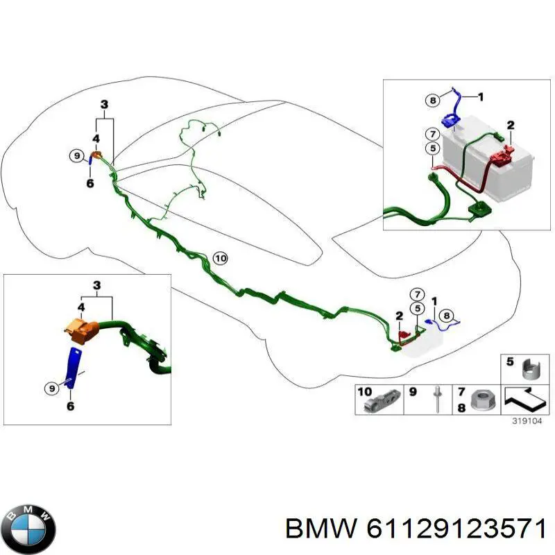 Cabo de borne positivo de bateria recarregável (PILHA) BMW 61129123571 preço, a partir de 21,95 USD