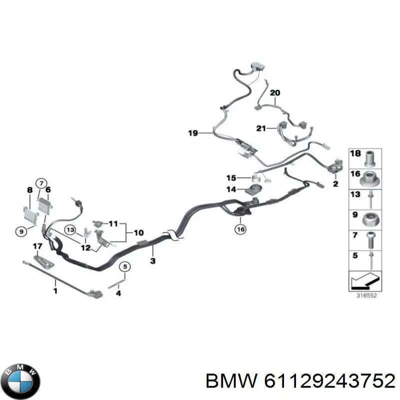61129243752 BMW Cabo de terra de bateria recarregável (PILHA)