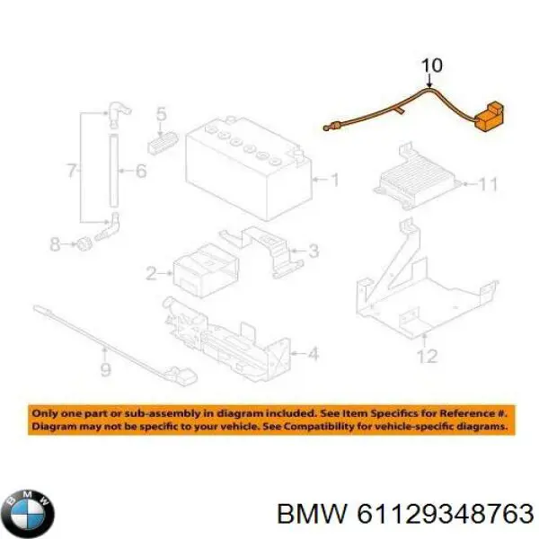 61129348763 BMW Cabo de borne positivo de bateria recarregável (PILHA)