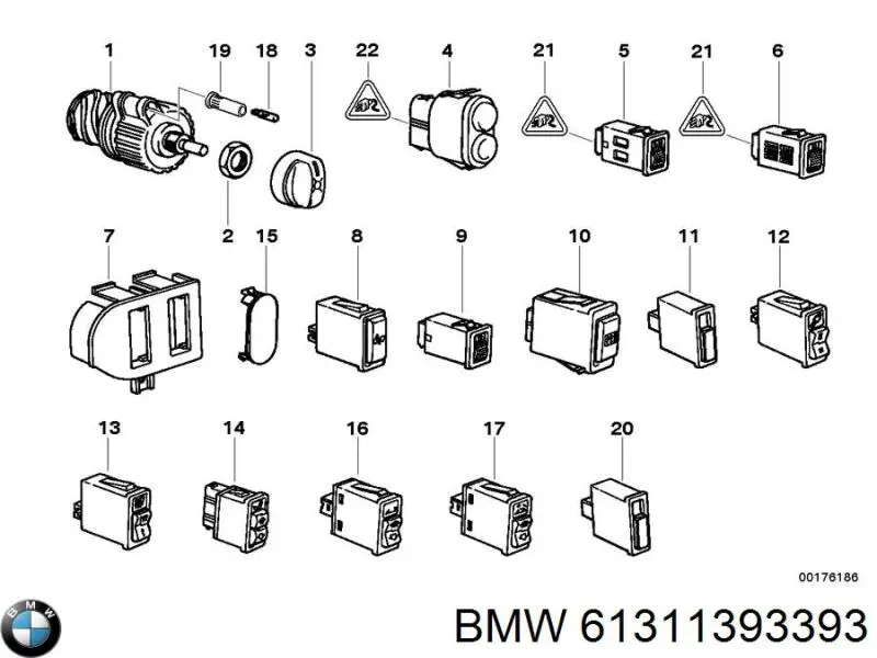 Compre 61311393393 BMW Comutador das luzes no "painel de instrumentos"
