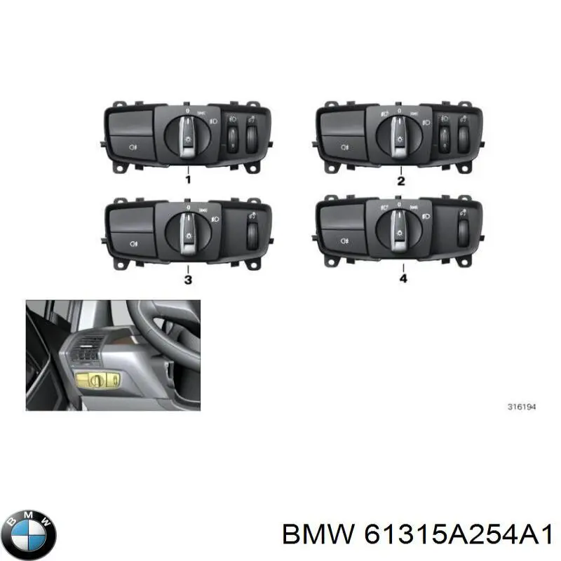 61315A254A1 BMW Comutador das luzes no "painel de instrumentos"