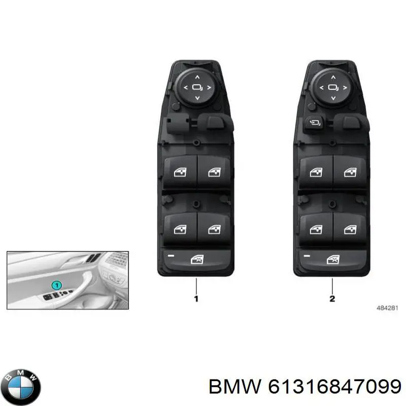 61316847099 BMW Unidade de botões dianteira esquerda de controlo de elevador de vidro