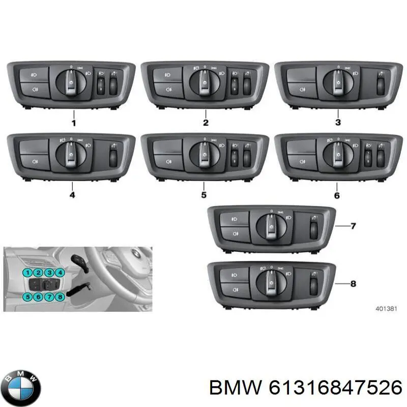 61316847526 BMW Comutador das luzes no "painel de instrumentos"