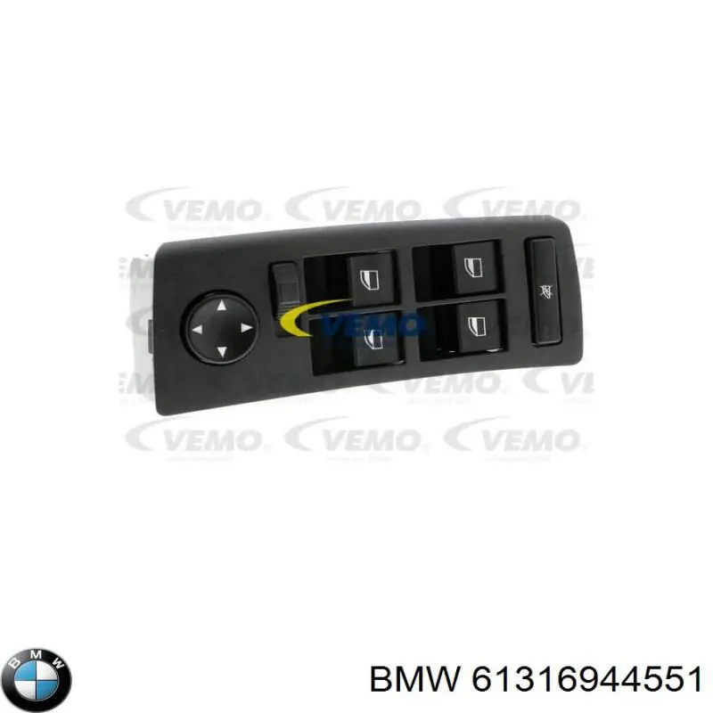 61316944551 BMW Unidade de botões dianteira esquerda de controlo de elevador de vidro