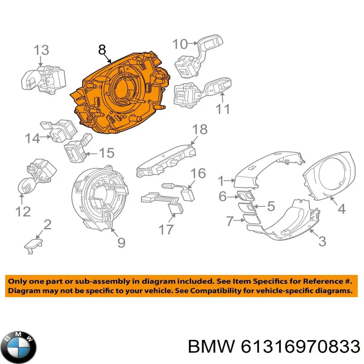 61316970833 BMW Comutador instalado na coluna da direção, parte central