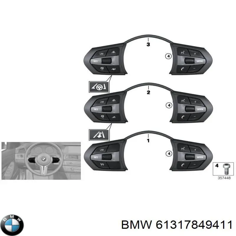 61317849411 BMW Unidade de interruptores de botão do volante de direção