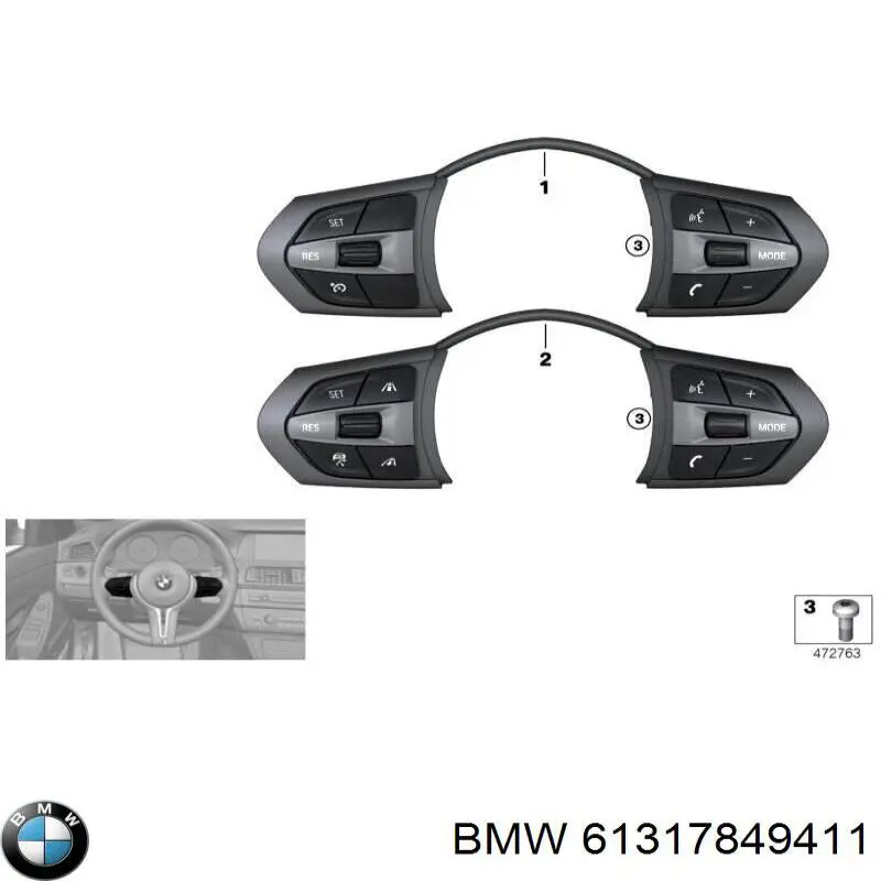 Compre 61317849411 BMW Unidade de interruptores de botão do volante de direção