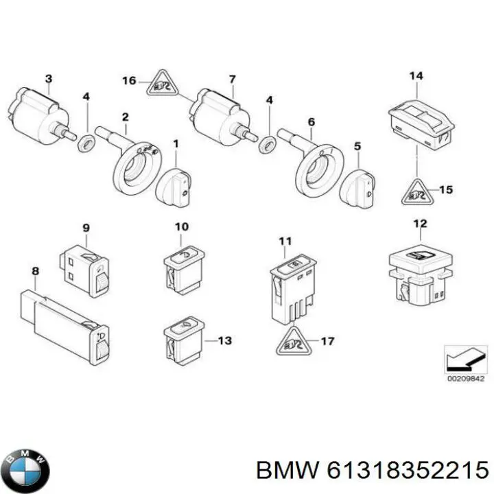 61318352215 BMW Botão de ativação das luzes de nevoeiro traseiras
