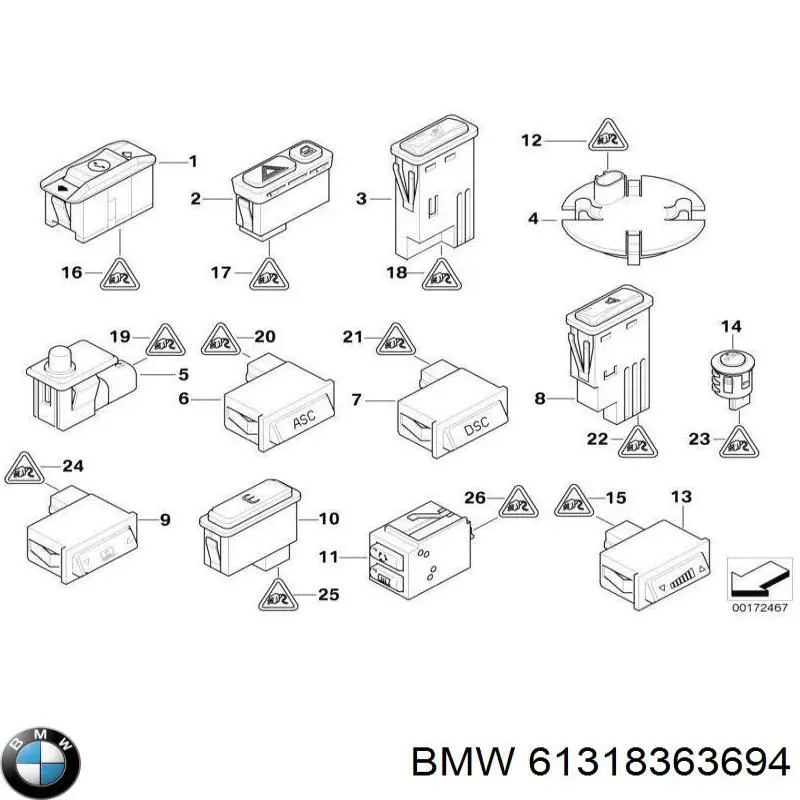 Compre 61318363694 BMW Interruptor do sistema ASC