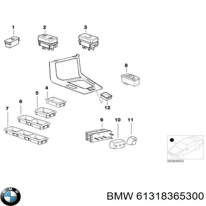 61318365300 BMW Unidade de botões dianteira esquerda de controlo de elevador de vidro