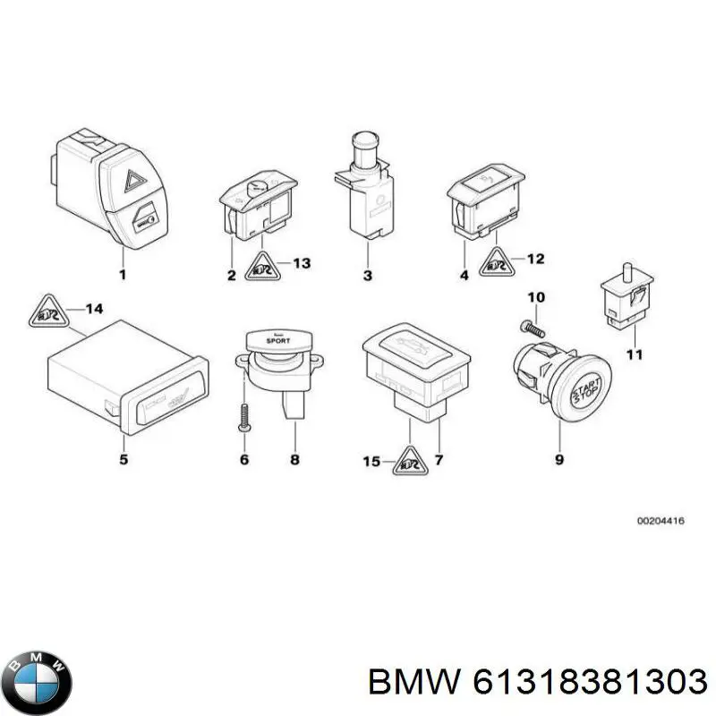 Compre 61316988957 BMW Botão de ativação de aquecimento do assento