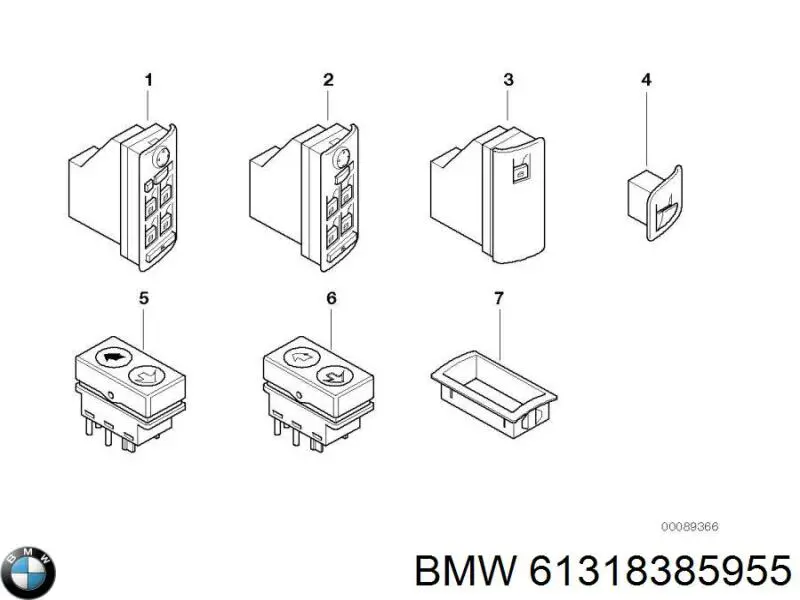 61318385955 BMW Botão traseiro esquerdo de ativação de motor de acionamento de vidro