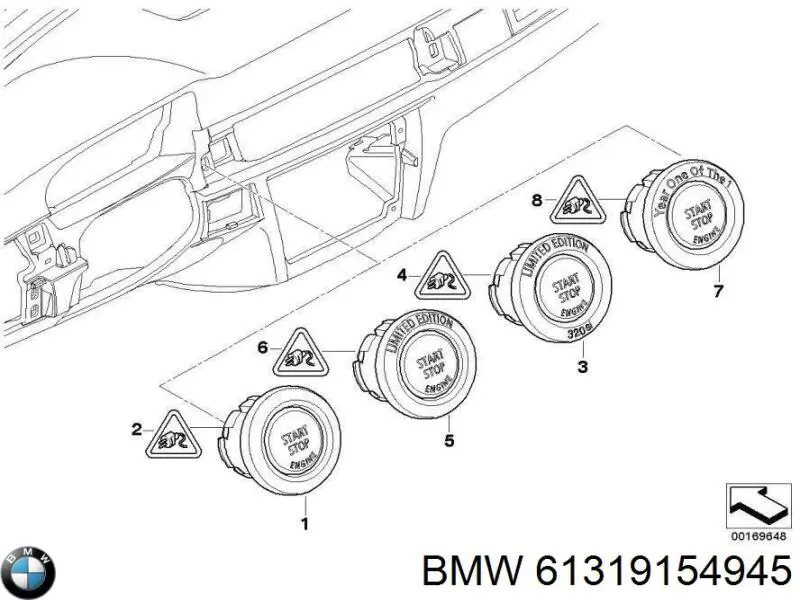 61319154945 BMW Botão de arranco de motor