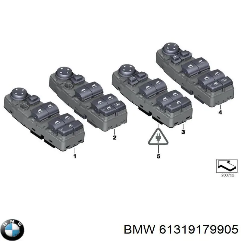 61319179905 BMW Unidade de botões dianteira esquerda de controlo de elevador de vidro