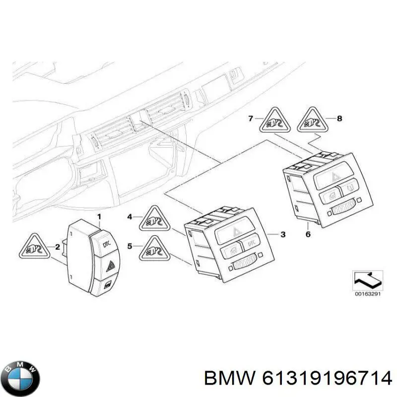 Compre 61319196714 BMW Botão de ativação do sinal de emergência