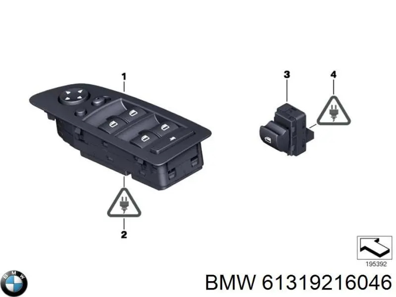 Unidade de botões dianteira esquerda de controlo de elevador de vidro BMW 61319216046 preço, a partir de 84,03 USD
