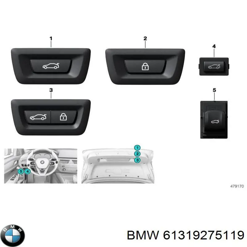 Compre 61319275119 BMW Puxador externo de tampa de porta-malas (de 3ª/5ª porta traseira)