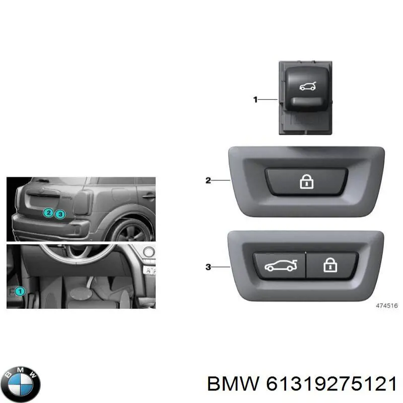 Botão de salão de acionamento de tampa de porta-malas (de 3ª/5ª porta (de tampa de alcapão) BMW 61319275121 preço, a partir de 62,99 USD