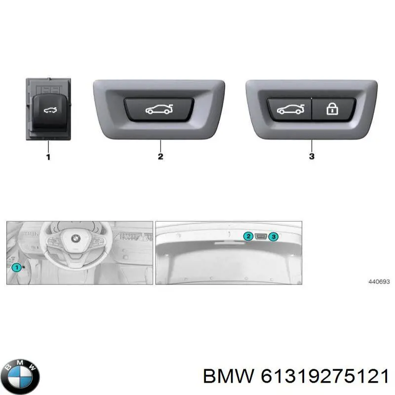 Botão de salão de acionamento de tampa de porta-malas (de 3ª/5ª porta (de tampa de alcapão) BMW 9275121 preço, a partir de 63,10 USD