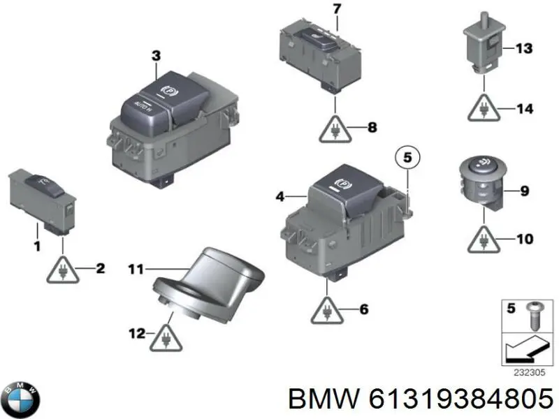 61319384805 BMW Botão de ativação de aquecimento do assento
