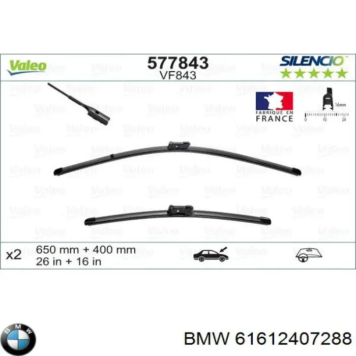 Compre 61612407288 BMW Limpa-pára-brisas do pára-brisas, kit de 2 un.