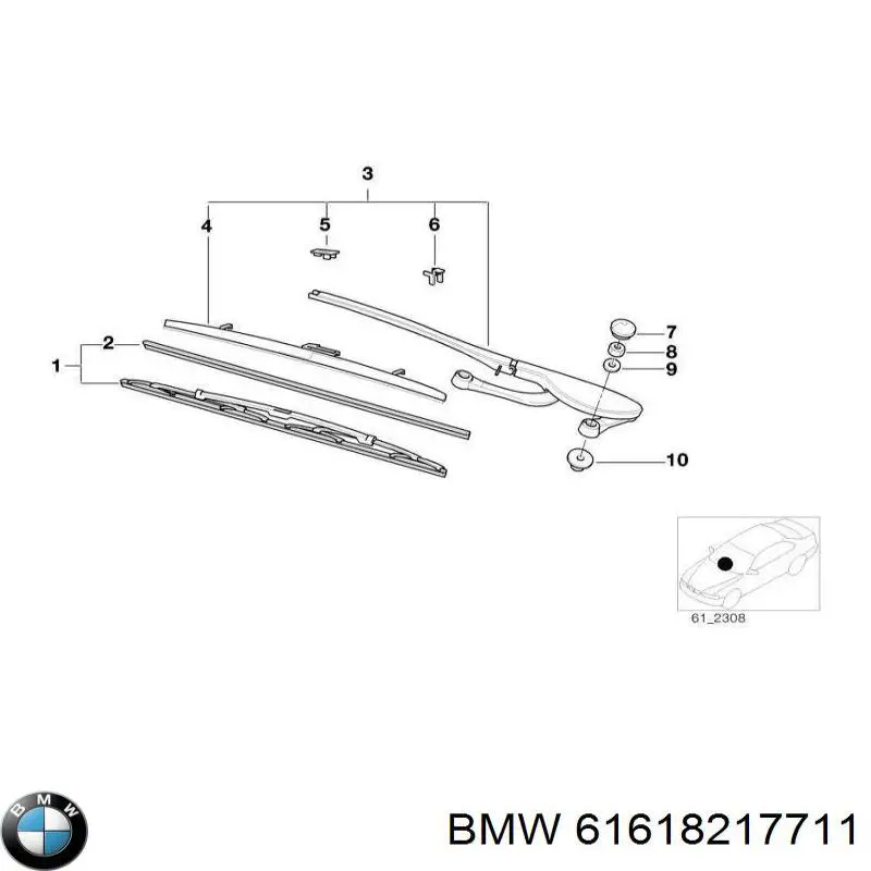 Compre 61618217711 BMW Elástico da escova de limpador pára-brisas de condutor
