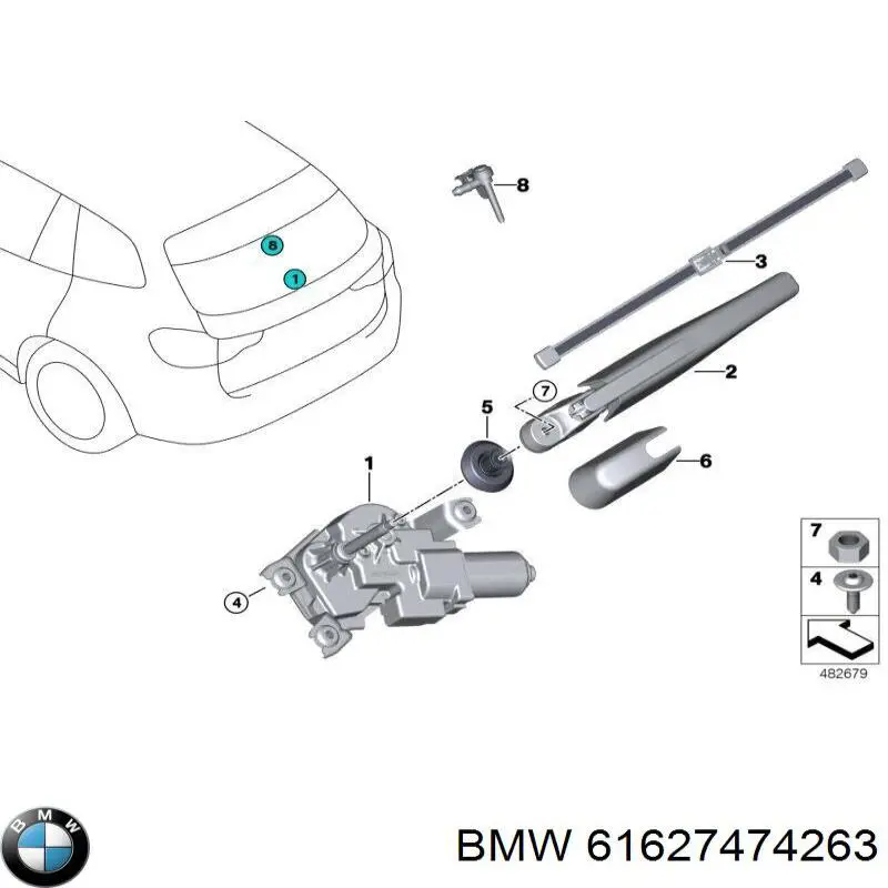 61627474263 BMW Braço de limpa-pára-brisas de vidro traseiro