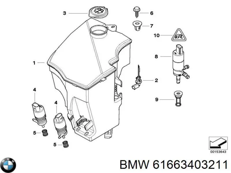 61663403211 BMW Tanque de fluido para lavador de vidro