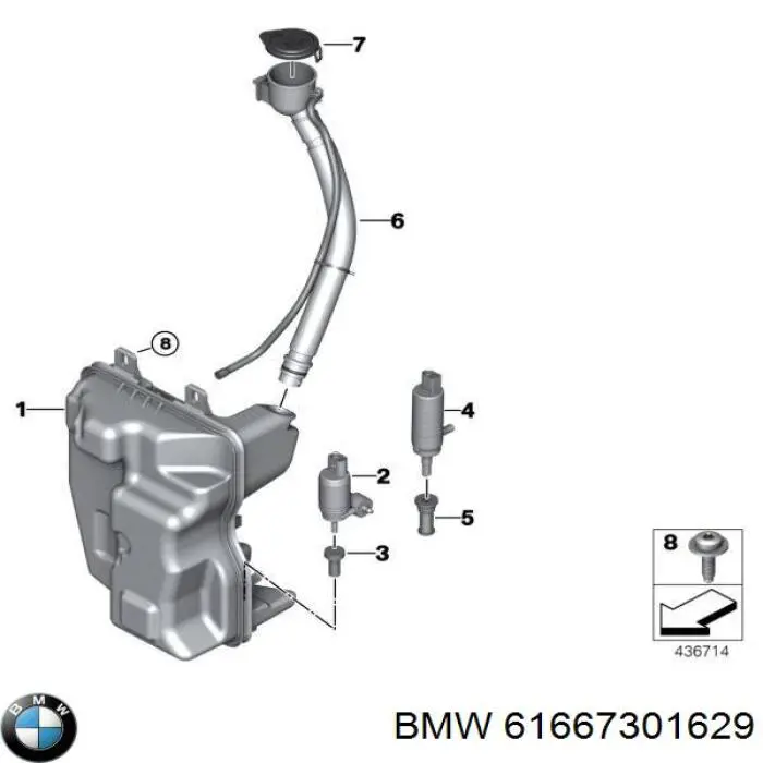 61667301629 BMW Gargalo do tanque de fluido para lavador