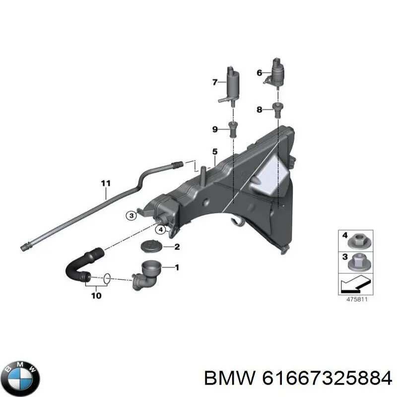 61667325884 BMW Gargalo do tanque de fluido para lavador
