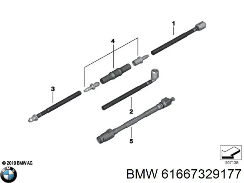 61667329177 BMW Mangueira de fluido para lavador das luzes