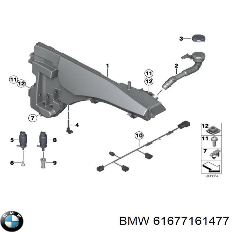 61677161477 BMW Tanque de fluido para lavador de vidro