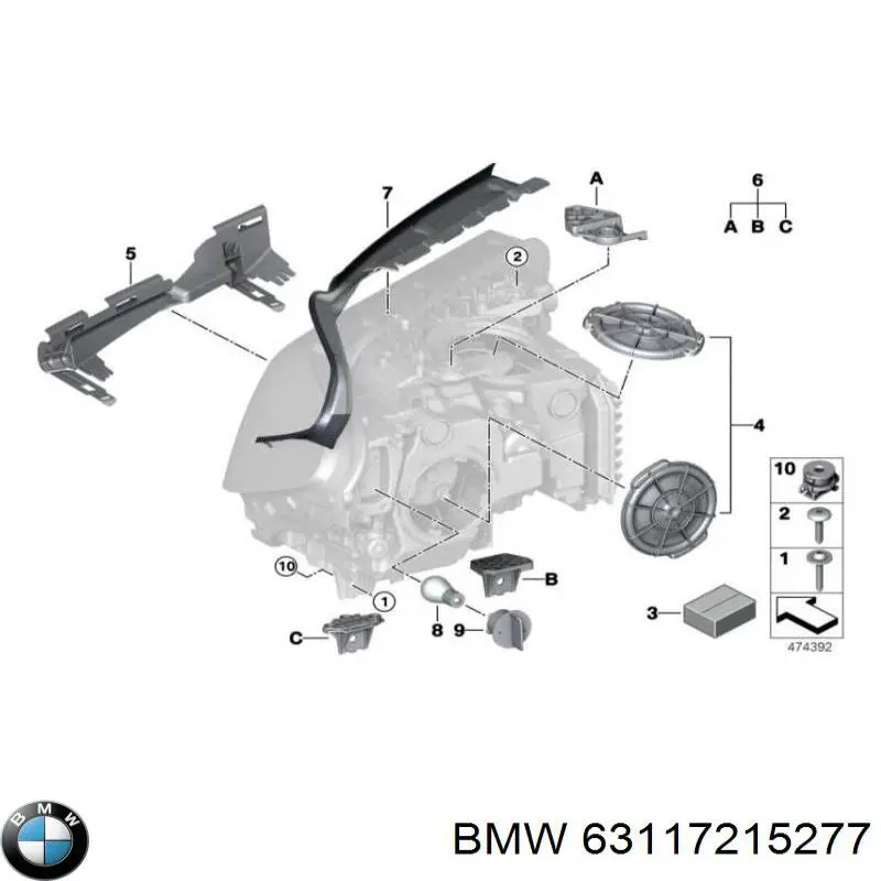63117215277 BMW Consola (adaptador) de fixação da luz dianteira esquerda