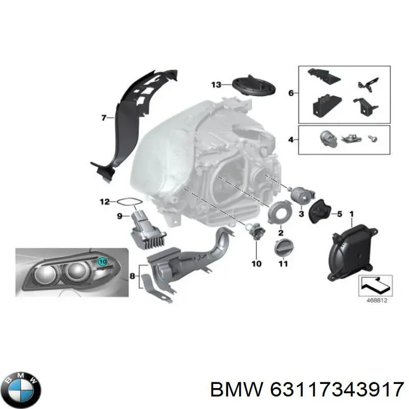 63117343917 BMW Consola (adaptador) de fixação da luz dianteira esquerda