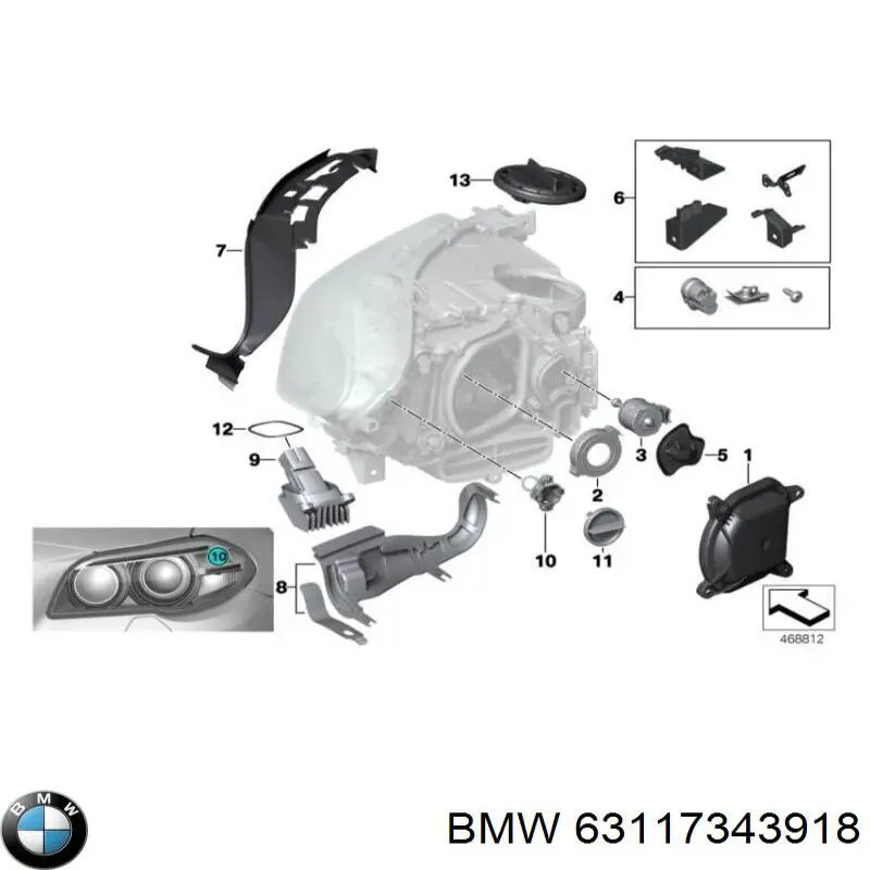 63117343918 BMW Consola (adaptador) de fixação da luz dianteira direita