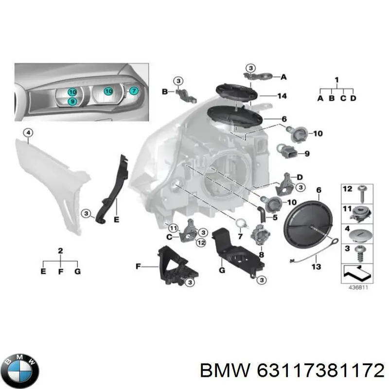 63117381174 BMW Consola (adaptador) de fixação da luz dianteira direita