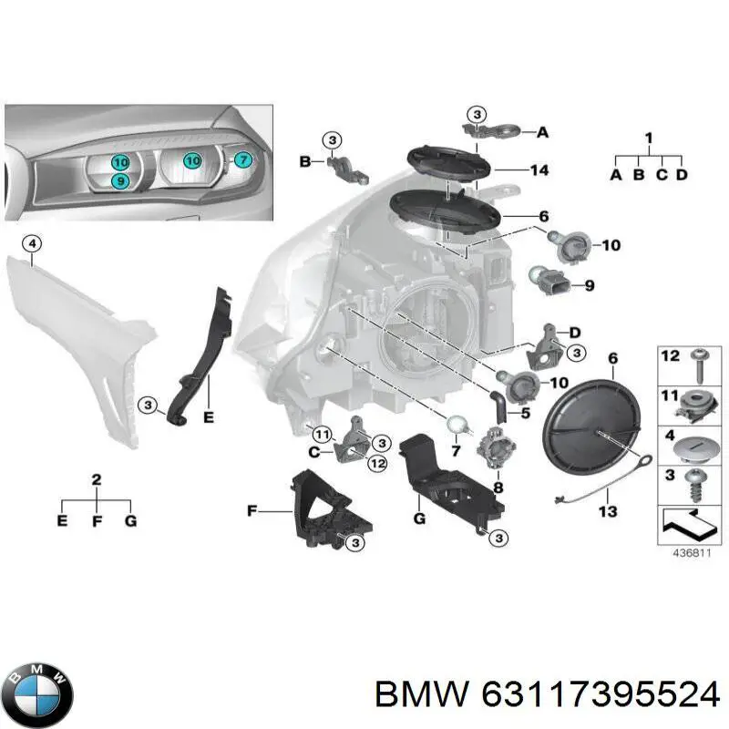 63117395524 BMW Consola (adaptador) de fixação da luz dianteira direita