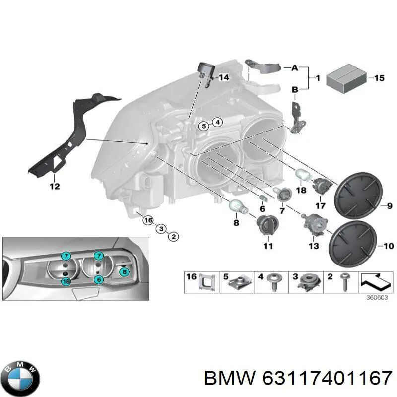 63117401167 BMW Consola (adaptador) de fixação da luz dianteira esquerda