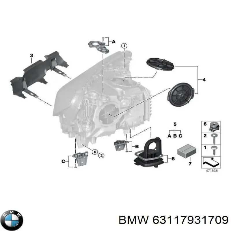 63117931709 BMW Consola (adaptador) de fixação da luz dianteira esquerda