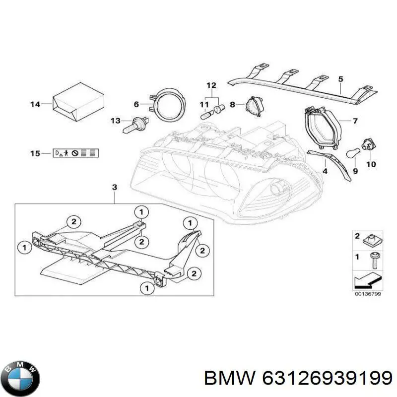 63126939199 BMW Consola (adaptador) de fixação da luz dianteira esquerda