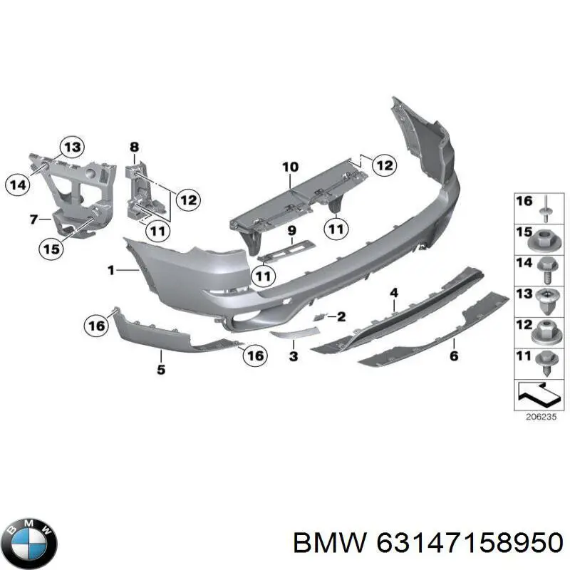 63147158950 BMW Retrorrefletor (refletor) do pára-choque traseiro direito