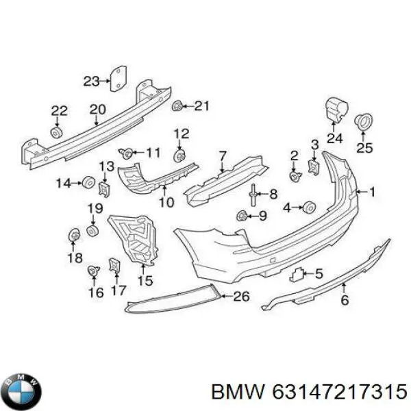 63147217315 BMW Retrorrefletor (refletor) do pára-choque traseiro esquerdo