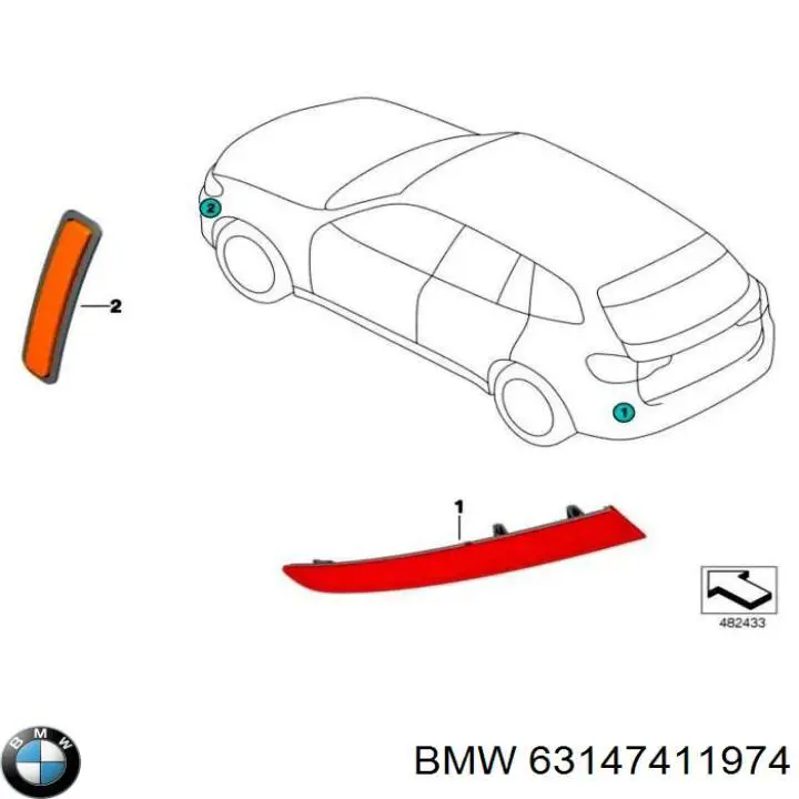 Retrorrefletor (refletor) do pára-choque dianteiro direito BMW 63147411974 preço, a partir de 45,89 USD