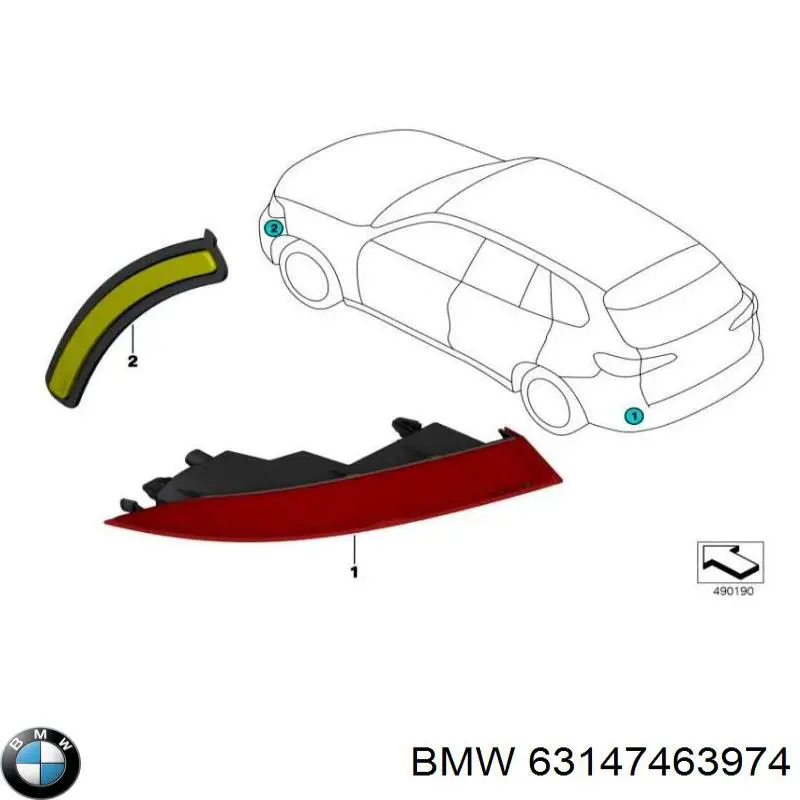 63147463974 BMW Retrorrefletor (refletor) do pára-choque traseiro direito