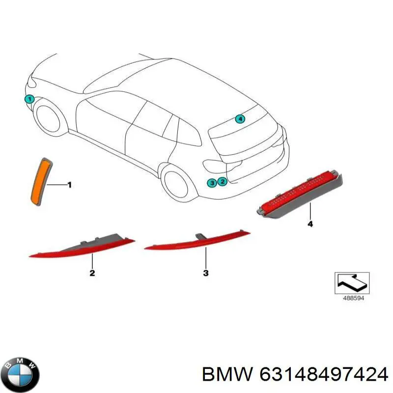 63148497424 BMW Retrorrefletor (refletor) do pára-choque dianteiro direito
