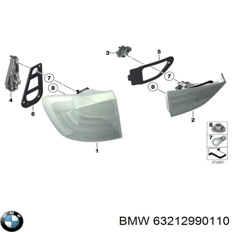 63212990110 BMW Lanterna traseira direita externa