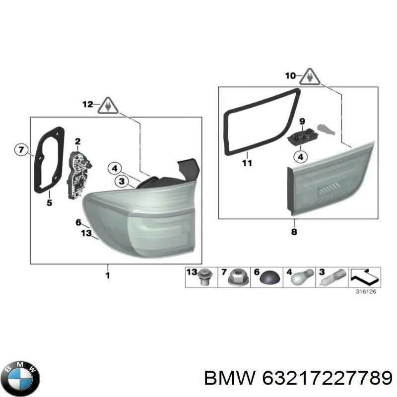 Compre 63217227789 BMW Lanterna traseira esquerda externa